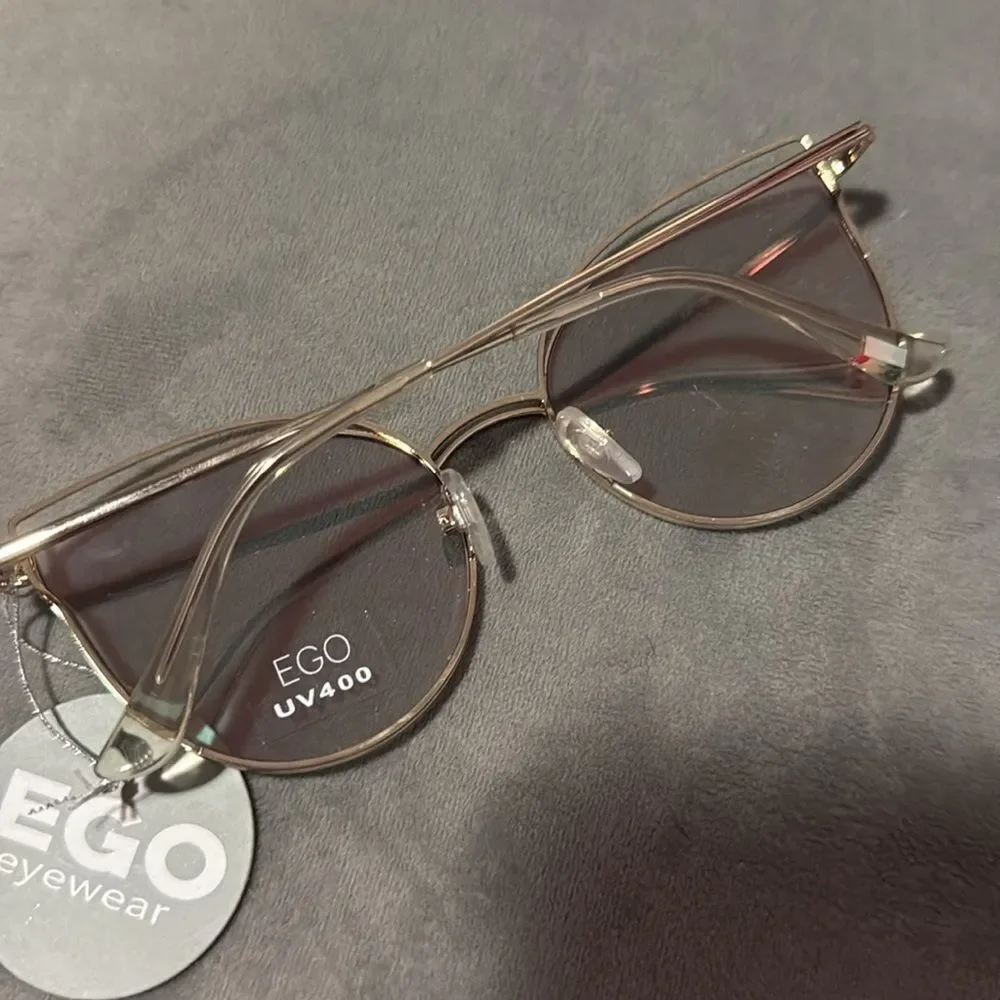 Gold Sunglasses for Women Cat Eye Metal Frame Mirror Lense BRAND NEW